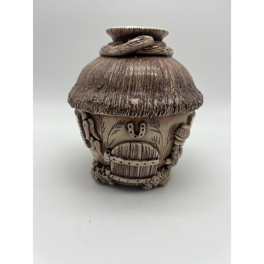Ceramic Appliqué 2-toned Glazed Fairy House Pottery Vase
